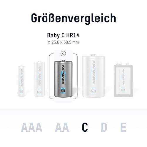 ANSMANN maxE Baby C Akku 4500mAh (2er Pack) vorgeladene ready2use NiMH Power Akkubatterie Babyzelle mit geringer Selbstentladung - 2