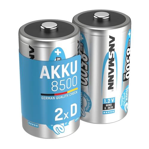 ANSMANN maxE Mono D Akku 8500mAh (2er Pack) vorgeladene ready2use NiMH Power Akkubatterie Monozelle mit geringer Selbstentladung