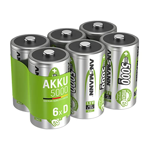 ANSMANN maxE Mono D Akku 5000mAh (6er Pack) vorgeladene ready2use NiMH Power Akkubatterie Monozelle mit geringer Selbstentladung