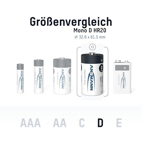 ANSMANN Mono D Akku Typ 10000 (min. 9300mAh) hochkapazitive Profi NiMH Monozelle für Digital Foto Akkubatterie 2er Pack - 3
