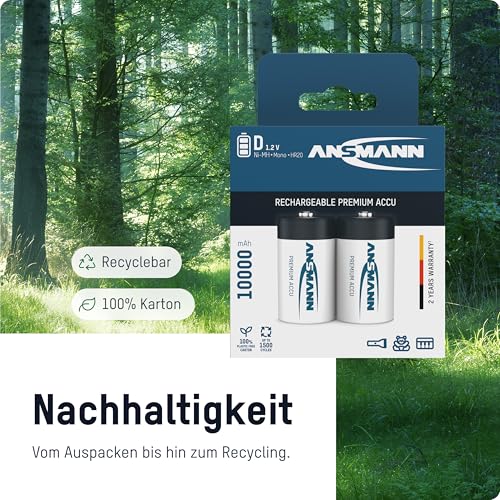 ANSMANN Mono D Akku Typ 10000 (min. 9300mAh) hochkapazitive Profi NiMH Monozelle für Digital Foto Akkubatterie 2er Pack - 4