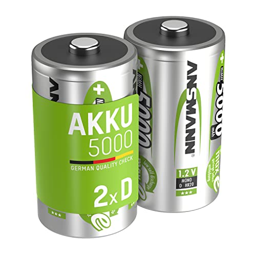 ANSMANN maxE Mono D Akku 5000mAh (2er Pack) vorgeladene ready2use NiMH Power Akkubatterie Monozelle mit geringer Selbstentladung