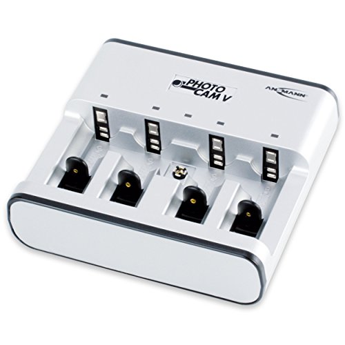 ANSMANN PhotoCam V Akku-Ladegerät für Micro AAA/Mignon AA/Baby C/Mono D/9V E-Block mit LED-Anzeige (individueller Ladevorgang pro Schacht, autom. Abschaltung, Erhaltungsladung)
