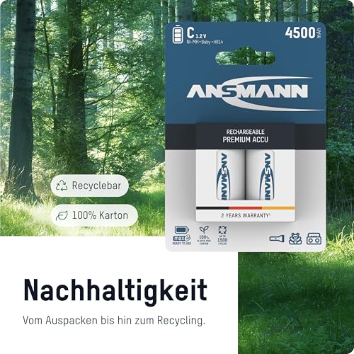 ANSMANN maxE Baby C Akku 4500mAh (4er Pack) vorgeladene ready2use NiMH Power Akkubatterie Babyzelle mit geringer Selbstentladung - 4
