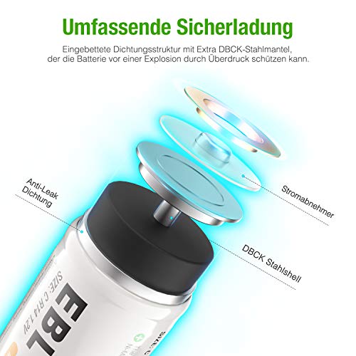 EBL 4 Stück Baby C 5000mAh mit hoher Kapazität wiederaufladbare Akkus - 5