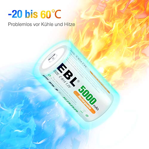 EBL 4 Stück Baby C 5000mAh mit hoher Kapazität wiederaufladbare Akkus - 6