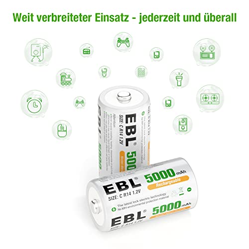 EBL 4 Stück Baby C 5000mAh mit hoher Kapazität wiederaufladbare Akkus - 7