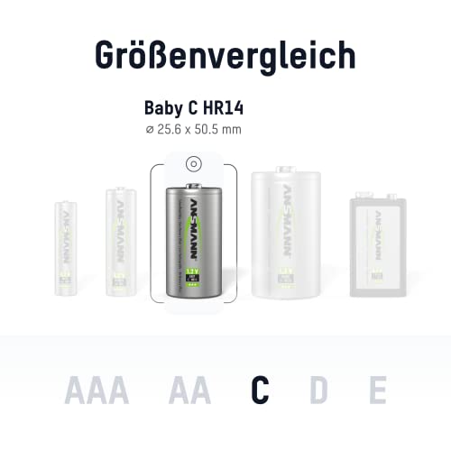 ANSMANN maxE Baby C Akku 2500mAh (4er Pack) vorgeladene ready2use NiMH Power Akkubatterie Babyzelle mit geringer Selbstentladung - 2