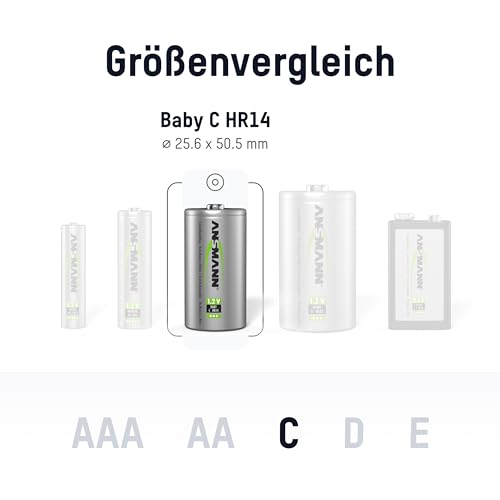 ANSMANN maxE Baby C Akku 2500mAh (2er Pack) vorgeladene ready2use NiMH Power Akkubatterie Babyzelle mit geringer Selbstentladung - 2
