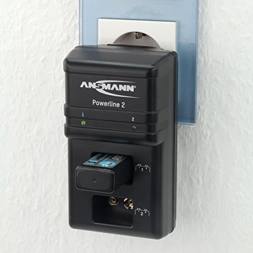 ANSMANN Powerline 2 Akku-Ladegerät für zwei 9V E-Block + (2er Pack) 9V E-Block Akku Typ 300 (min. 270mAh) geringe Selbstentladung Akkubatterie - 4