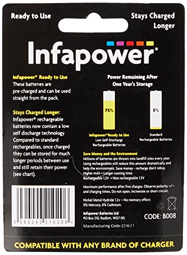 Infapower Solar Wiederaufladbare Akkus, Typ AA, 600  mAh, 4 Stück - 3