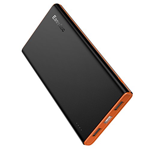 EasyAcc Smart 10000mAh Powerbank Externer Akku Portable Ladegerät für iPhone, iPad, Samsung Galaxy und weitere(Schwarz/Orange)