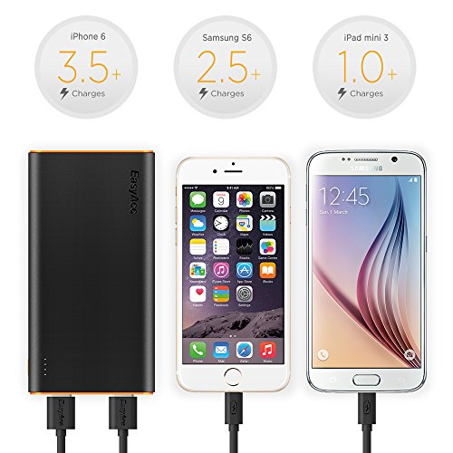 EasyAcc Smart 10000mAh Powerbank Externer Akku Portable Ladegerät für iPhone, iPad, Samsung Galaxy und weitere(Schwarz/Orange) - 3