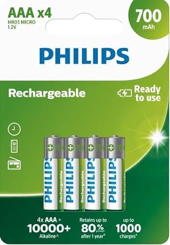 4 x Philips Wiederaufladbare AAA-Akkus, 700 mAh, ideal für Gigaset Schnurlose Telefone