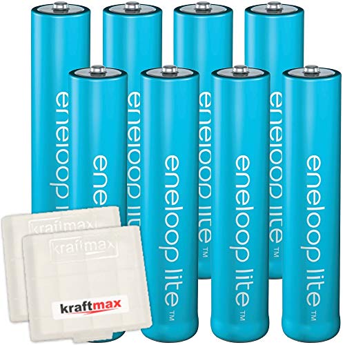 Kraftmax 8er-Pack Panasonic Eneloop LITE AAA Akkus - speziell für schnurlose Telefone / DECT Telefon - 8x Micro Akku Batterien in Kraftmax Akkuboxen