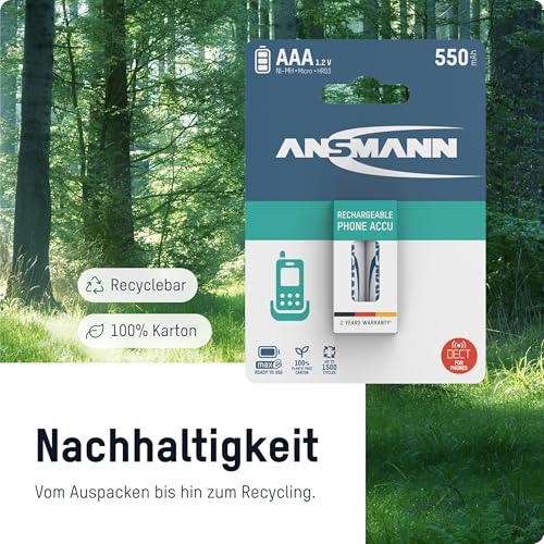 ANSMANN maxE DECT Micro AAA Akku Typ 800mAh geringe Selbstentladung Phone-Akku für Schnurlostelefone (4er Pack) - 4