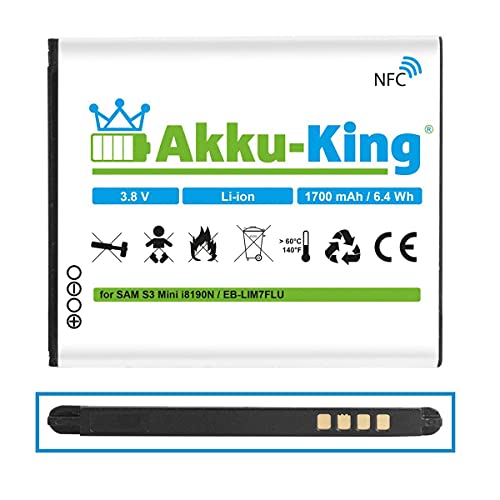 Akku-King Akku für Samsung Galaxy S3 Mini GT-I8190, S III Mini GT-I8190N, GT-I8190T, GT-I8200, GT-I8200L – ersetzt EB-LIM7FLU – Li-Ion 1700mAh mit NFC - 2