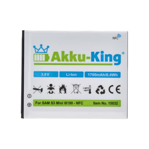 Akku-King Akku für Samsung Galaxy S3 Mini GT-I8190, S III Mini GT-I8190N, GT-I8190T, GT-I8200, GT-I8200L – ersetzt EB-LIM7FLU – Li-Ion 1700mAh mit NFC - 3