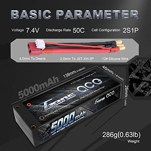 Gens ace LiPo Akku Pack 5000mAh 7.4V 50C 2S Hardcase für  RC Modellbau RC Car RC Flugzeug RC Boot RC Truck - 2