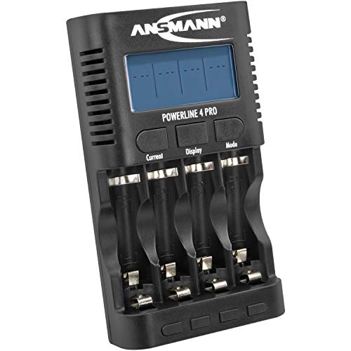 ANSMANN Powerline 4 Pro Akku-Ladegerät für 4x AA/AAA + USB (Entladefunktion, individueller Ladestrom, Kapazität messen)