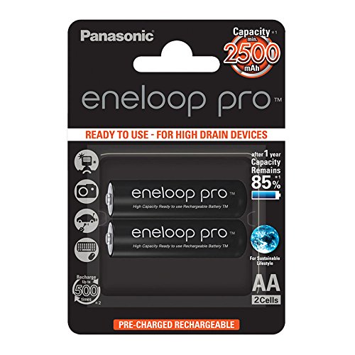 Panasonic Eneloop pro AA Ready-to-Use Mignon NI-MH Akku (2500 mAh, 2er Pack) mit extrastarker Leistung