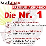 Kraftmax 8er-Pack Panasonic Eneloop LITE AA Akkus – speziell für schnurlose Mäuse / Telefone – 8x Mignon Akku Batterien in Kraftmax Akkubox - 3