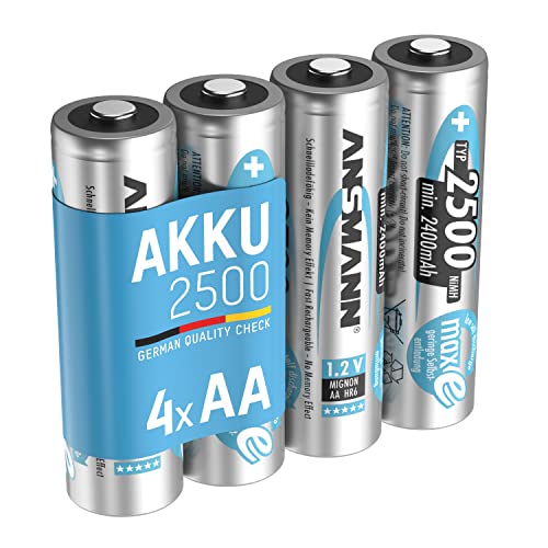 ANSMANN Mignon AA Akku 2500mAh maxE geringe Selbstentladung NiMH vorgeladene Akkubatterie (4er Pack)