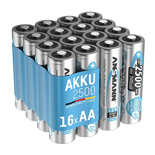 ANSMANN Mignon AA Akku 2500mAh maxE geringe Selbstentladung NiMH vorgeladene Akkubatterie (16er Pack)
