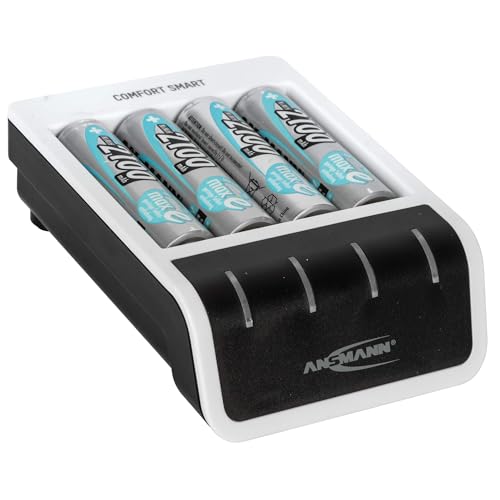 ANSMANN PhotoCam III Steckerladegerät Akku-Ladegerät für Micro AAA/Mignon AA Akkus LED-Anzeige + AA Akkus 2850mAh (4 Stück)