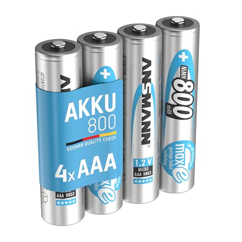 ANSMANN Micro AAA Akku 800mAh maxE geringe Selbstentladung NiMH vorgeladene Akkubatterie (4er Pack)