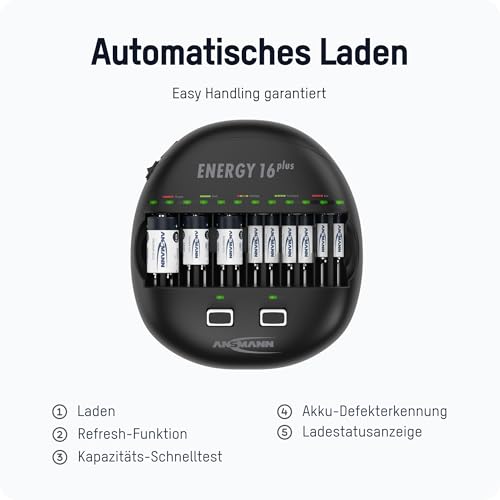 ANSMANN Energy 16 Plus Akku-Ladegerät und Pflegestation für NiMH/NiCd Akkus AAA, AA, C, D, 9V-Block + USB - 2