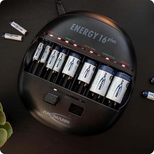 ANSMANN Energy 16 Plus Akku-Ladegerät und Pflegestation für NiMH/NiCd Akkus AAA, AA, C, D, 9V-Block + USB - 6