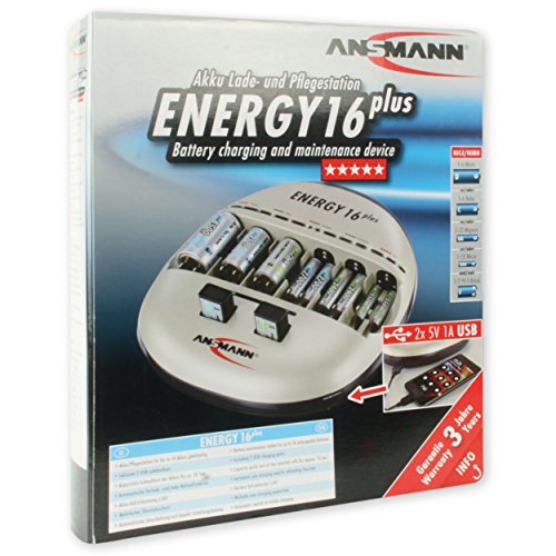 ANSMANN Energy 16 Plus Akku-Ladegerät und Pflegestation für NiMH/NiCd Akkus AAA, AA, C, D, 9V-Block + USB - 8