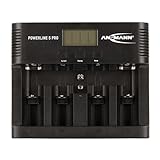 ANSMANN Powerline 5 Pro Akku Ladegerät für 1-4 AAA, AA, C, D NiMH/NiCd Akkus sowie 1 9V E-Block, USB-Port, Ladestrom einstellbar, Kapazitätsmessung, LCD + 4x Micro AAA 1100mAh Akkus - 7
