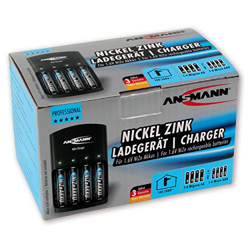 ANSMANN Nickel-Zink Ladegerät – Batterie Lader  für 1,6V NiZn AA oder AAA Akkus + 4x AA NiZn Akkus 2500mWh Akkubatterien - 5