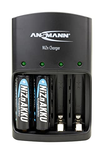 ANSMANN Nickel-Zink Ladegerät – Batterie Lader  für 1,6V NiZn AA oder AAA Akkus + 4x AA NiZn Akkus 2500mWh Akkubatterien - 6