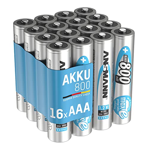 ANSMANN Micro AAA Akku 800mAh maxE geringe Selbstentladung NiMH vorgeladene Akkubatterie (16er Pack)