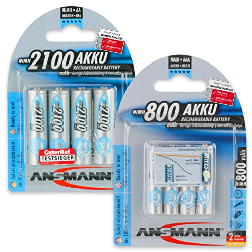ANSMANN DAS STARTER SET: Powerline 8 Akku-Ladegerät Testsieger (Vergleich.org 08/2015) mit Entladefunktion, USB + 4x AA Akku 2100mAh + 4x AAA Akku 800mAh - 6