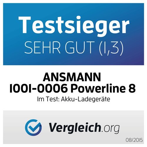 ANSMANN DAS STARTER SET: Powerline 8 Akku-Ladegerät Testsieger (Vergleich.org 08/2015) mit Entladefunktion, USB + 4x AA Akku 2100mAh + 4x AAA Akku 800mAh - 8