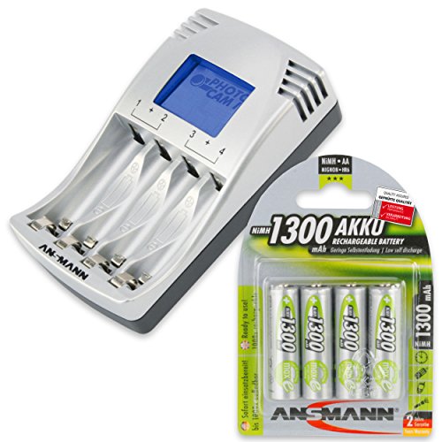ANSMANN PhotoCam IV Akku-Ladegerät für Micro AAA/Mignon AA Akkus Steckerladegerät mit LCD-Anzeige + 4x AA Akkus 1300mAh