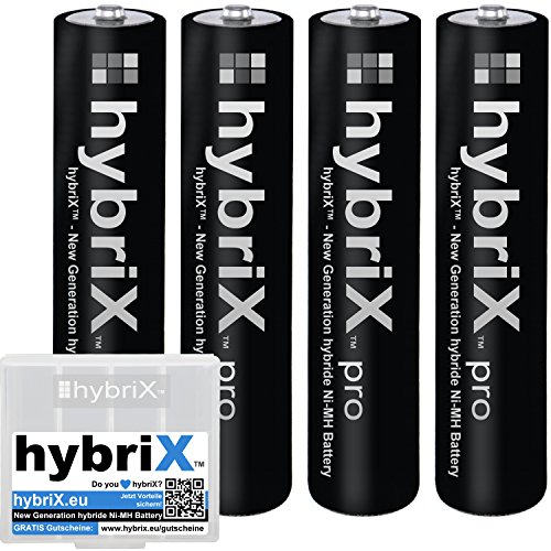 4er Pack hybriX pro Black AAA - 4x Micro AAA Hybrid Akkus in Box - Die Neue Generation von Hybrid Akku Batterien