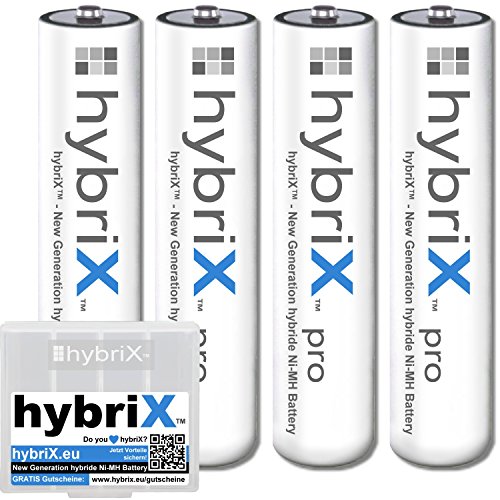 4er Pack Kraftmax hybriX pro Set - 4x Micro AAA Hybrid Akkus in Box - Die Neue Generation von Hybrid Akku Batterien