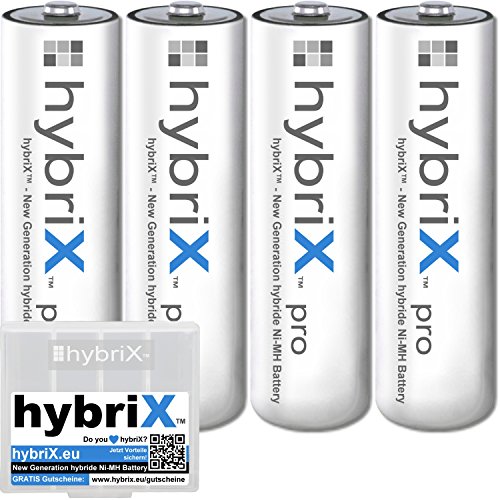 4er Pack Kraftmax hybriX pro Set - 4x Mignon AA Hybrid Akkus in Box - Die Neue Generation von Hybrid Akku Batterien