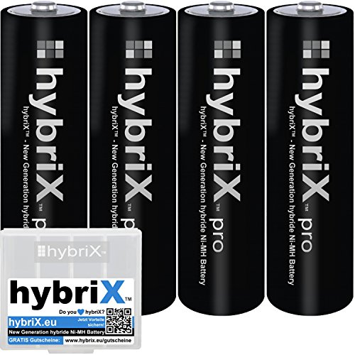 4er Pack hybriX pro Black AA - 4x Mignon AA Hybrid Akkus in Box - Die Neue Generation von Hybrid Akku Batterien