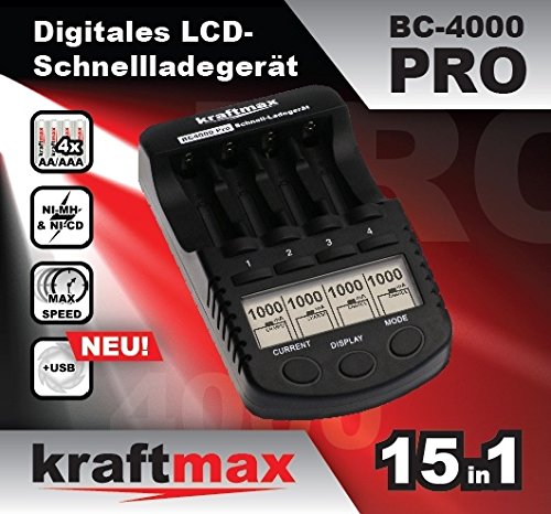 Kraftmax BC-4000 Pro Akku Ladegerät inkl. 8x Eneloop PRO AA / Mignon Akkus – Neueste Generation – 2550 mAh - 2
