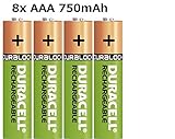 2x4Stück Duracell AAA 750mAh Ni-MH Akku Rechargeable wiederaufladbare Akkus Batterie NEU BulkWare