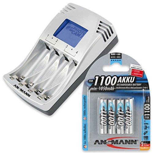 ANSMANN PhotoCam IV Akku-Ladegerät für Micro AAA/Mignon AA Akkus Steckerladegerät mit LCD-Anzeige + 4x AAA Akkus 1100mAh