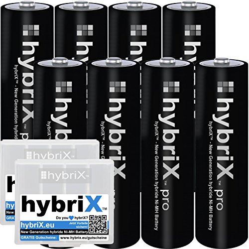 8er Pack hybriX pro Black AA - 8x Mignon AA Hybrid Akkus in Box - Die Neue Generation von Hybrid Akku Batterien