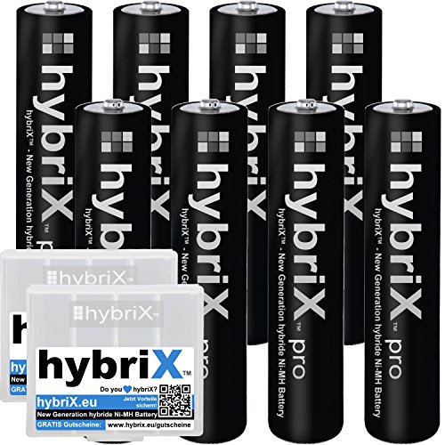 8er Pack hybriX pro Black AAA - 8x Micro AAA Hybrid Akkus in Box - Die Neue Generation von Hybrid Akku Batterien