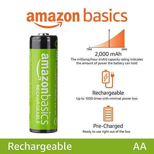 AmazonBasics Vorgeladene Ni-MH AA-Akkus – Akkubatterien (1.000 Zyklen, typisch 2000mAh, minimal 1900mAh) 8 Stck (Design kann von Darstellung abweichen) - 2